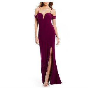 Jodi Kristopher Long off the Shoulder Navy dress